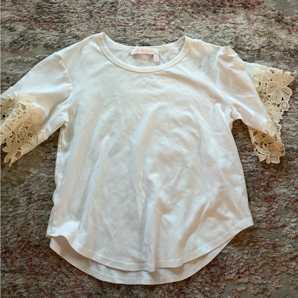 White Lace Sleeve Kids Top
